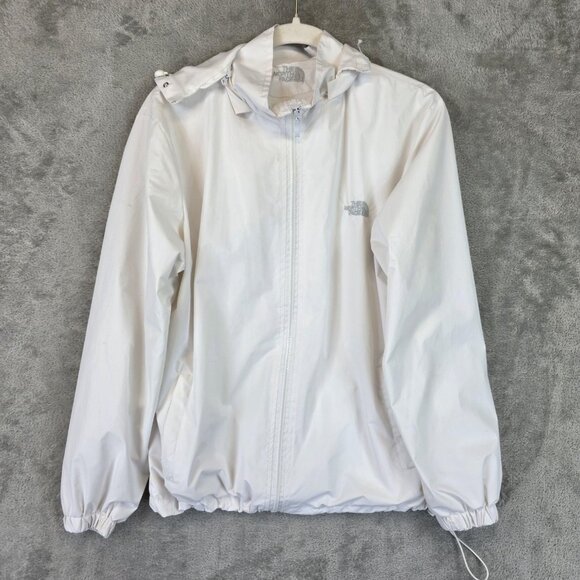 The North Face Windbreaker Jacket Womens Medium White Hooded Zip Lightweight - Picture 1 of 12